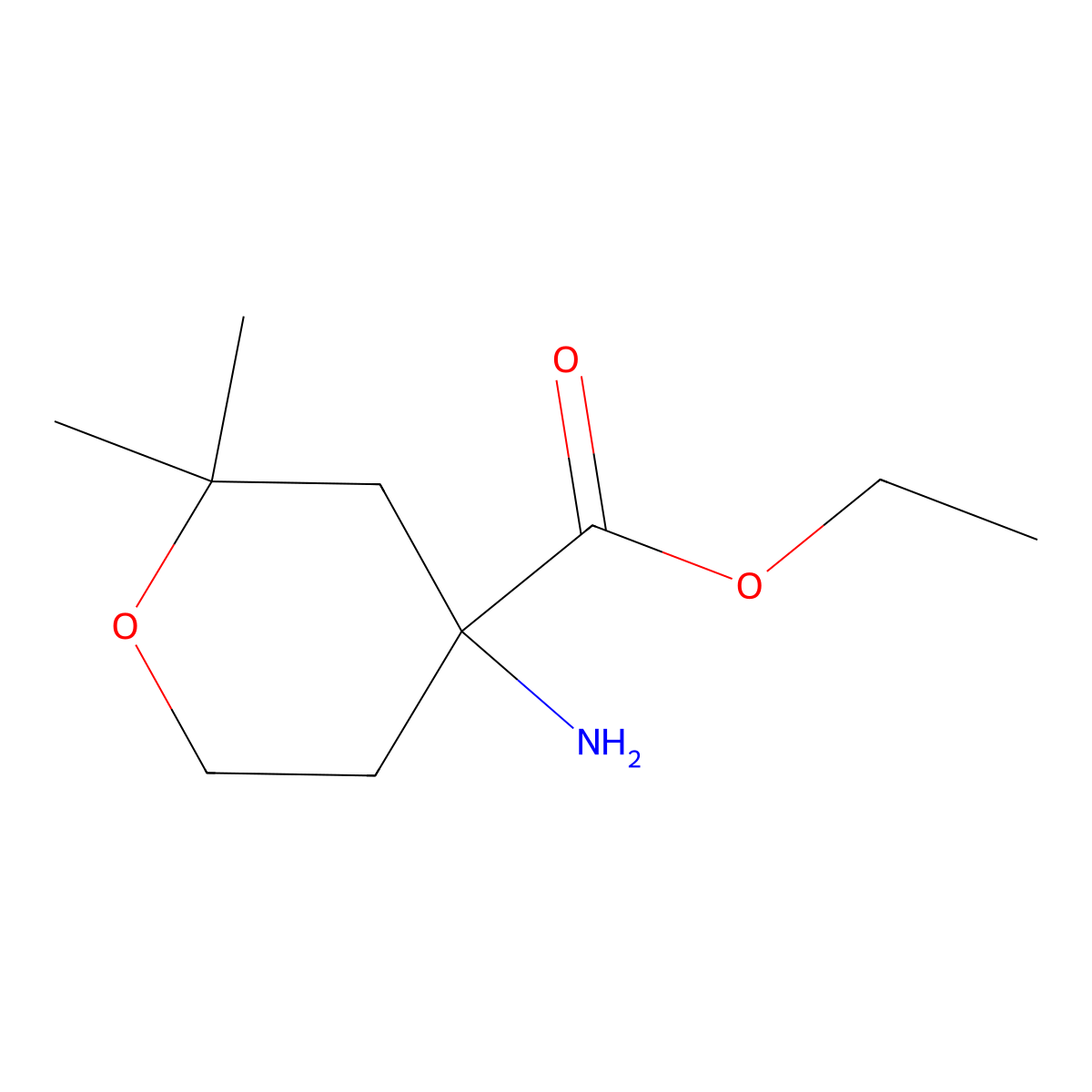 Ethyl 4-amino-2,2-dimethyloxane-4-carboxylate molecular structure, CAS 1343352-06-6