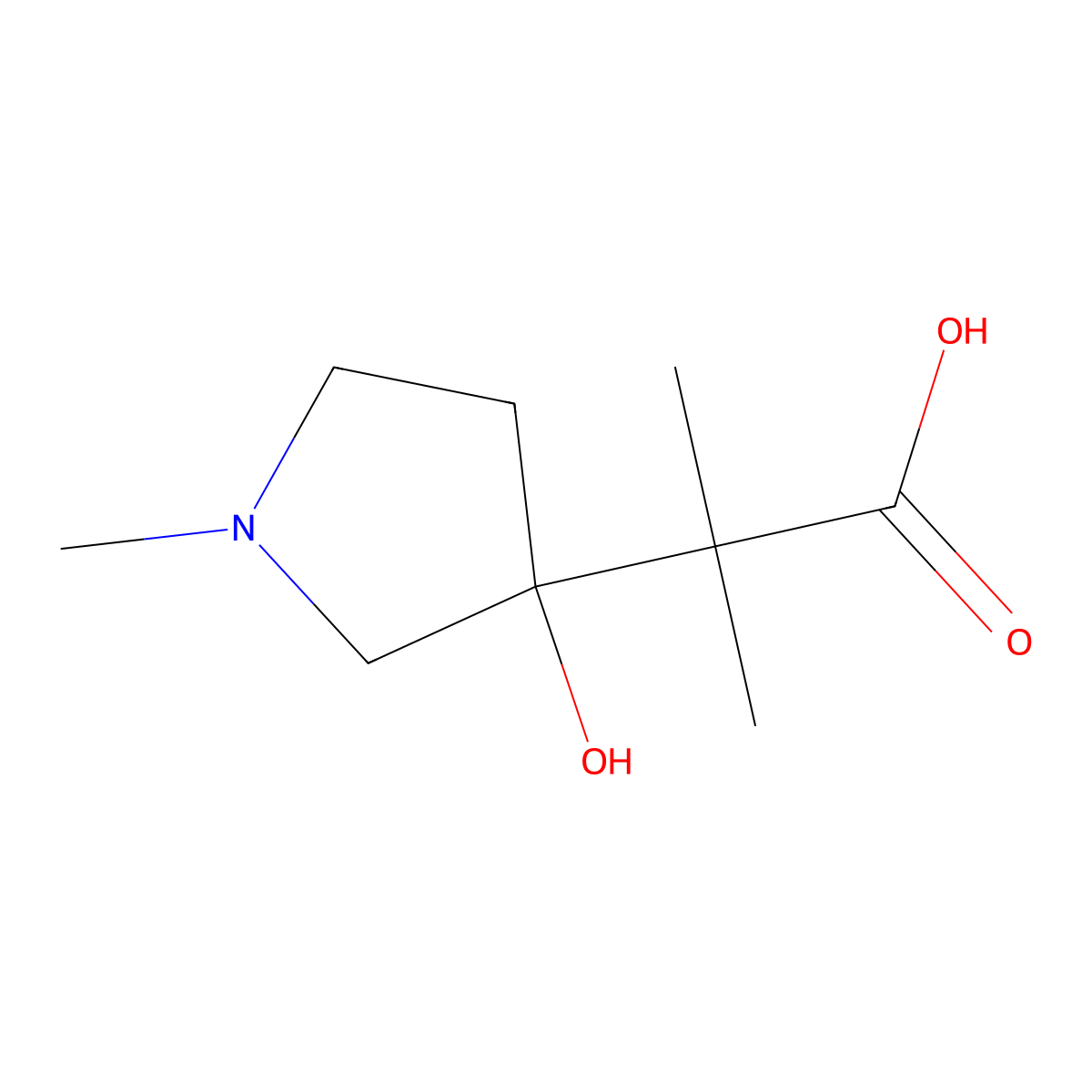 2-(3-Hydroxy-1-methylpyrrolidin-3-yl)-2-methylpropanoic acid molecular structure, CAS 1343353-56-9
