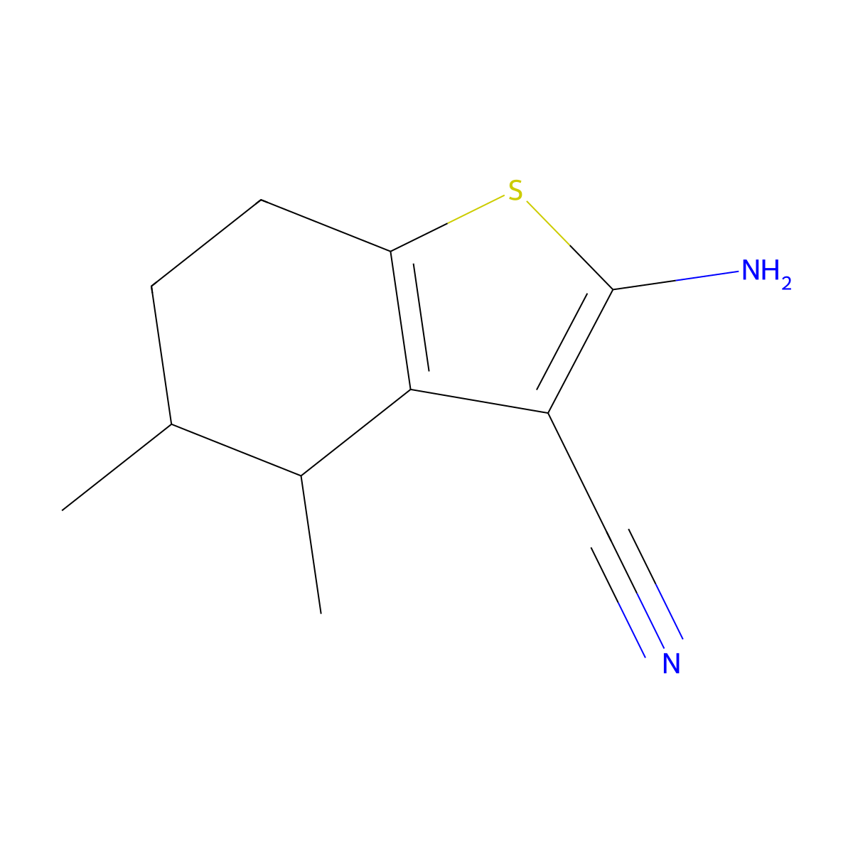 2-Amino-4,5-dimethyl-4,5,6,7-tetrahydro-1-benzothiophene-3-carbonitrile molecular structure, CAS 1343356-34-2