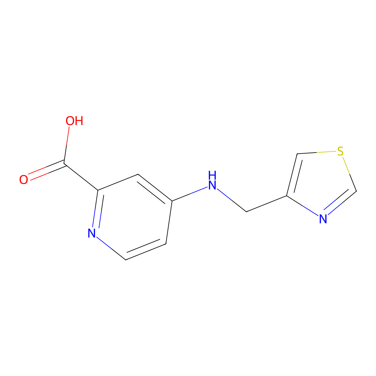4-{[(1,3-Thiazol-4-yl)methyl]amino}pyridine-2-carboxylic acid molecular structure, CAS 1343361-38-5
