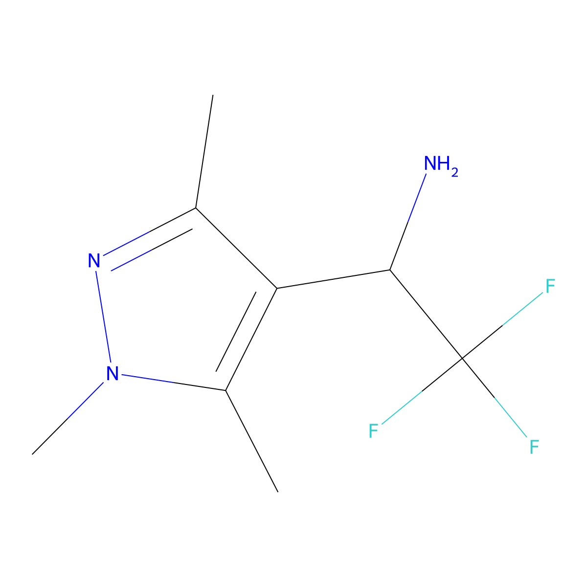 2,2,2-trifluoro-1-(trimethyl-1H-pyrazol-4-yl)ethan-1-amine molecular structure, CAS 1343365-10-5