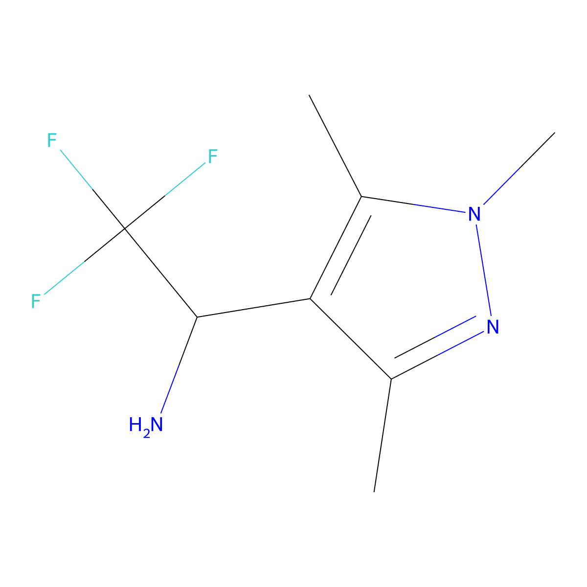 2,2,2-trifluoro-1-(trimethyl-1H-pyrazol-4-yl)ethan-1-amine molecular structure, CAS 1343365-10-5