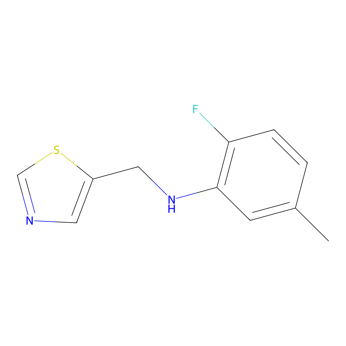 2-fluoro-5-methyl-N-[(1,3-thiazol-5-yl)methyl]aniline molecular structure, CAS 1343366-04-0