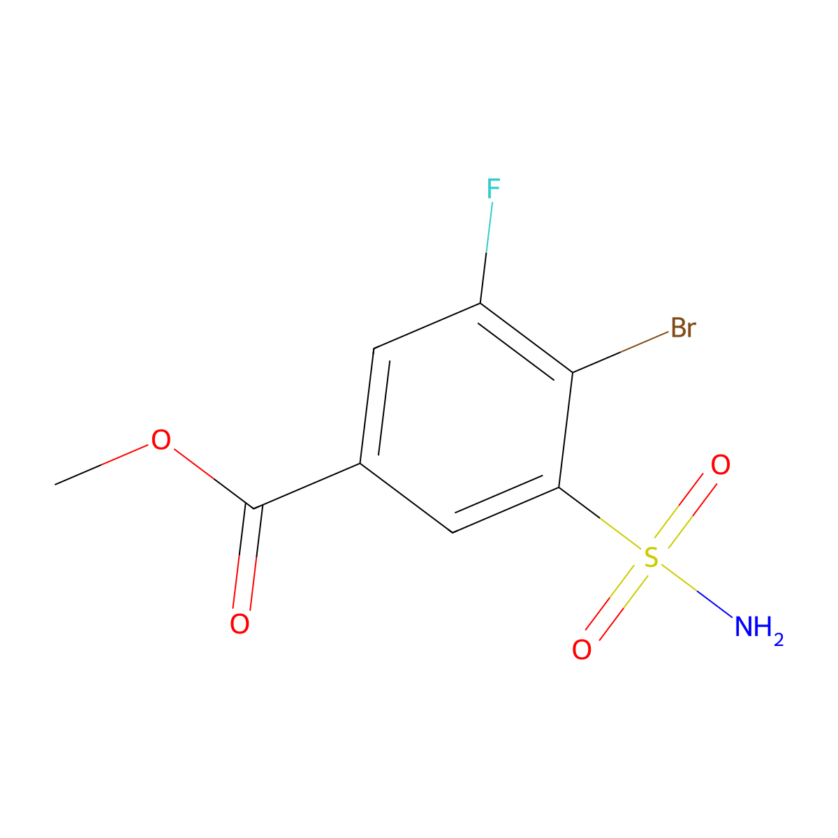 Methyl 4-bromo-3-fluoro-5-sulfamoylbenzoate molecular structure, CAS 1343368-96-6