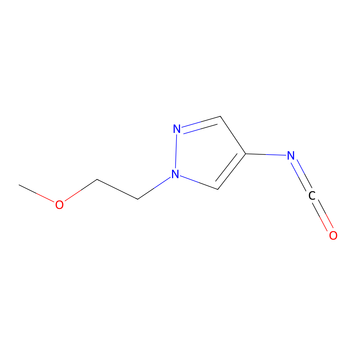 4-isocyanato-1-(2-methoxyethyl)-1H-pyrazole molecular structure, CAS 1343376-64-6