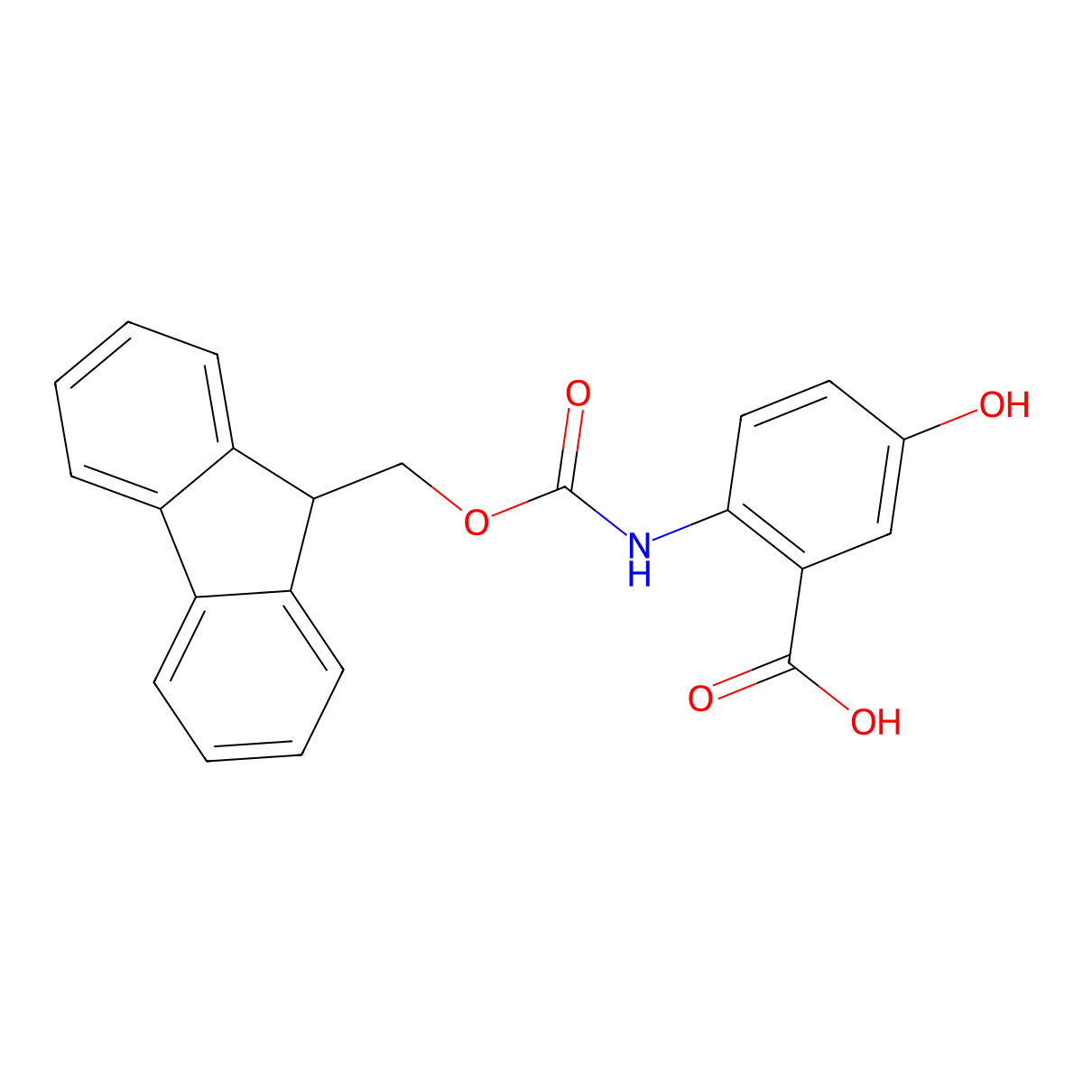 2-((((9H-fluoren-9-yl)methoxy)carbonyl)amino)-5-hydroxybenzoic acid molecular structure, CAS 1343379-24-7