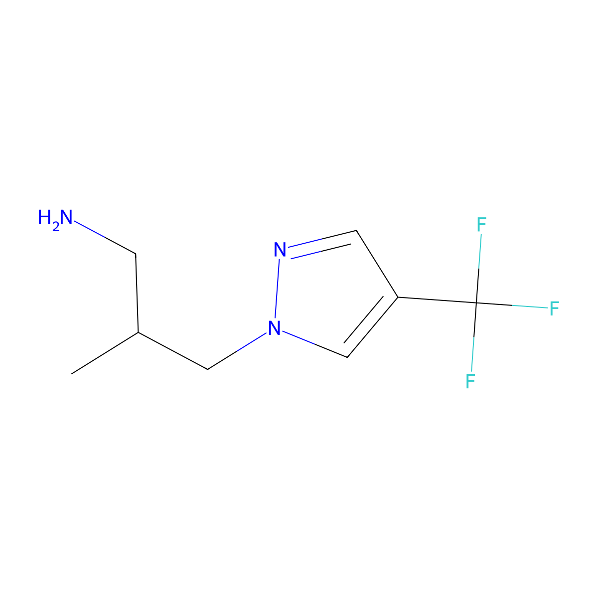 2-methyl-3-(4-(trifluoromethyl)-1H-pyrazol-1-yl)propan-1-amine molecular structure, CAS 1343397-91-0
