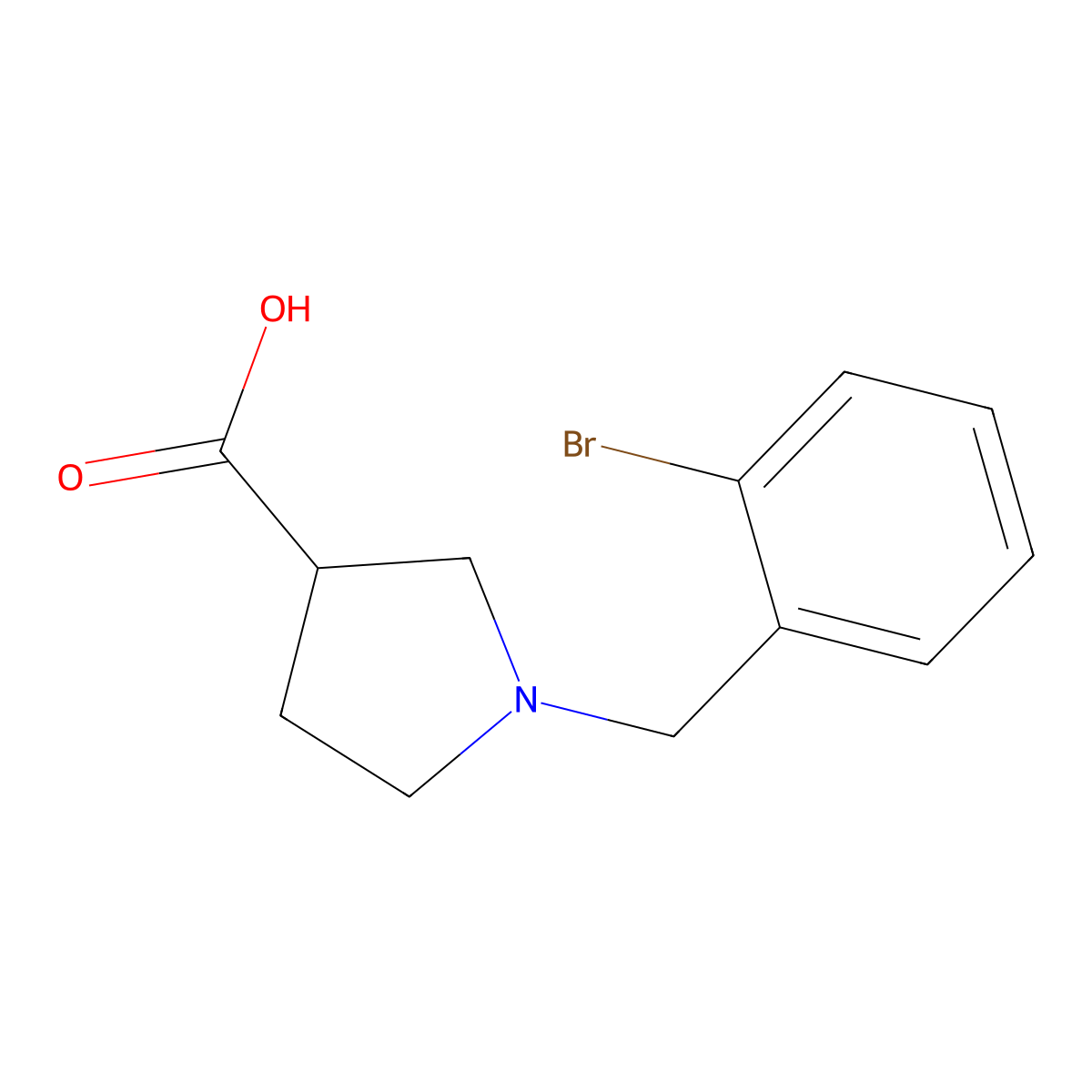 1-[(2-Bromophenyl)methyl]pyrrolidine-3-carboxylic acid molecular structure, CAS 1343401-06-8