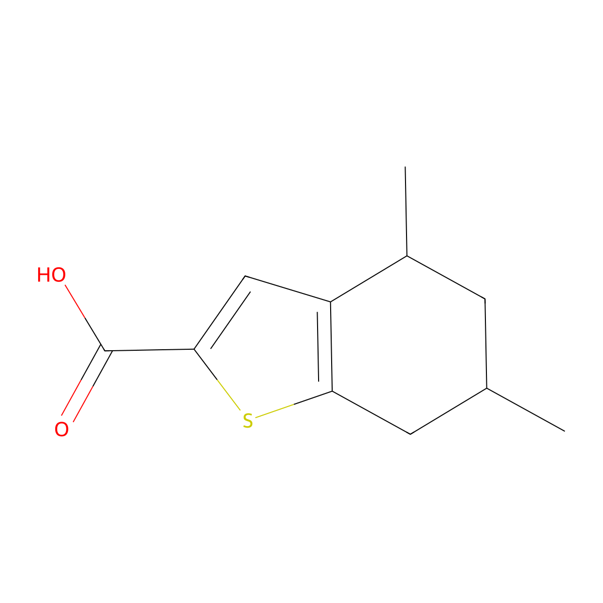 4,6-Dimethyl-4,5,6,7-tetrahydro-1-benzothiophene-2-carboxylic acid molecular structure, CAS 1343425-36-4