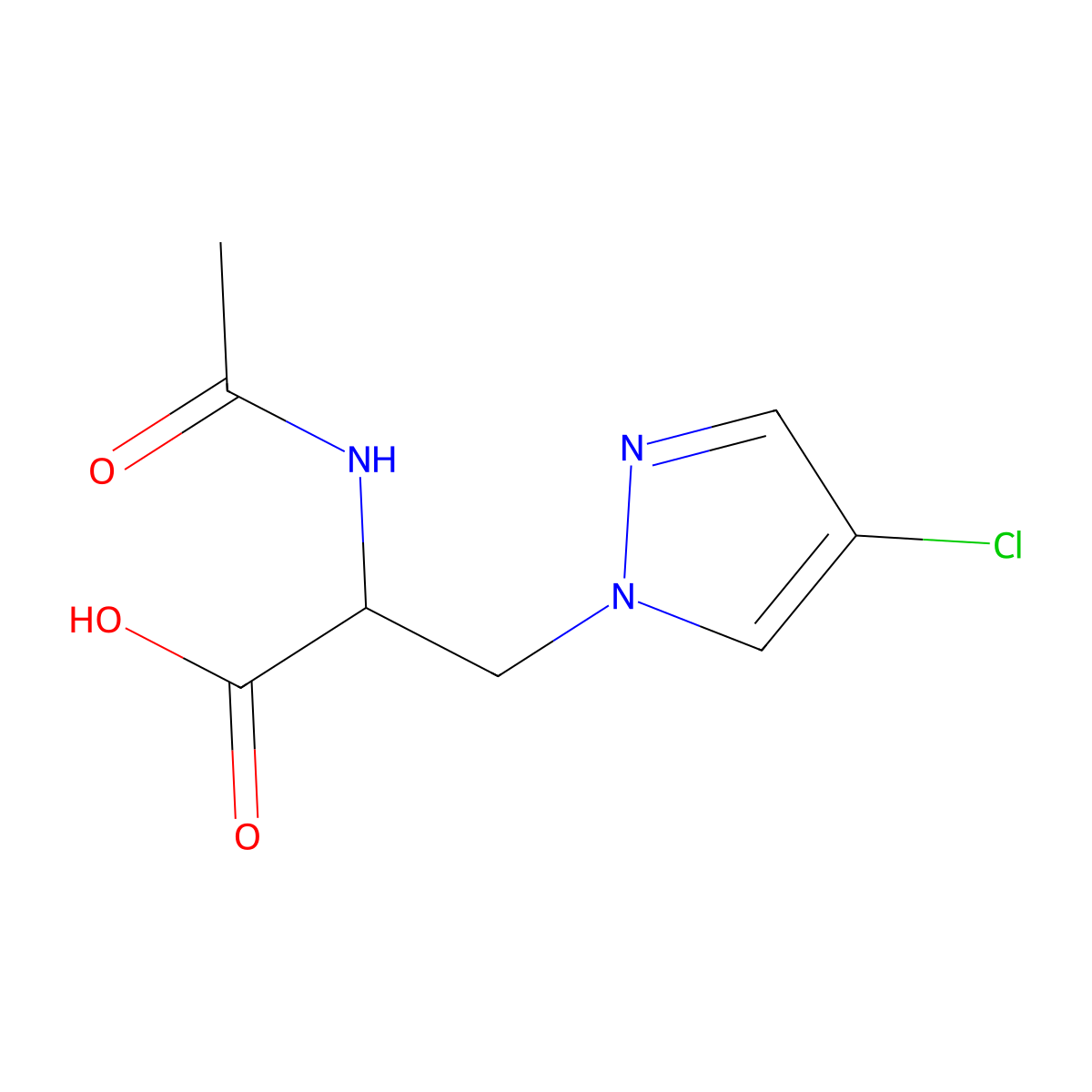 3-(4-chloro-1H-pyrazol-1-yl)-2-acetamidopropanoic acid molecular structure, CAS 1343431-89-9