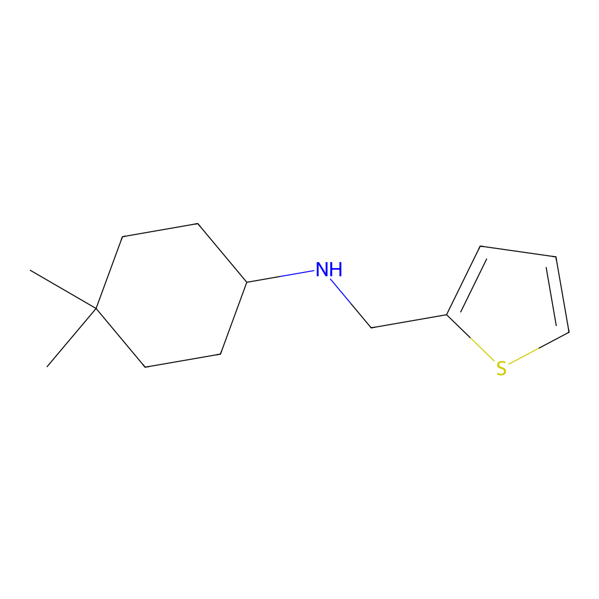4,4-dimethyl-N-(thiophen-2-ylmethyl)cyclohexan-1-amine molecular structure, CAS 1343445-04-4