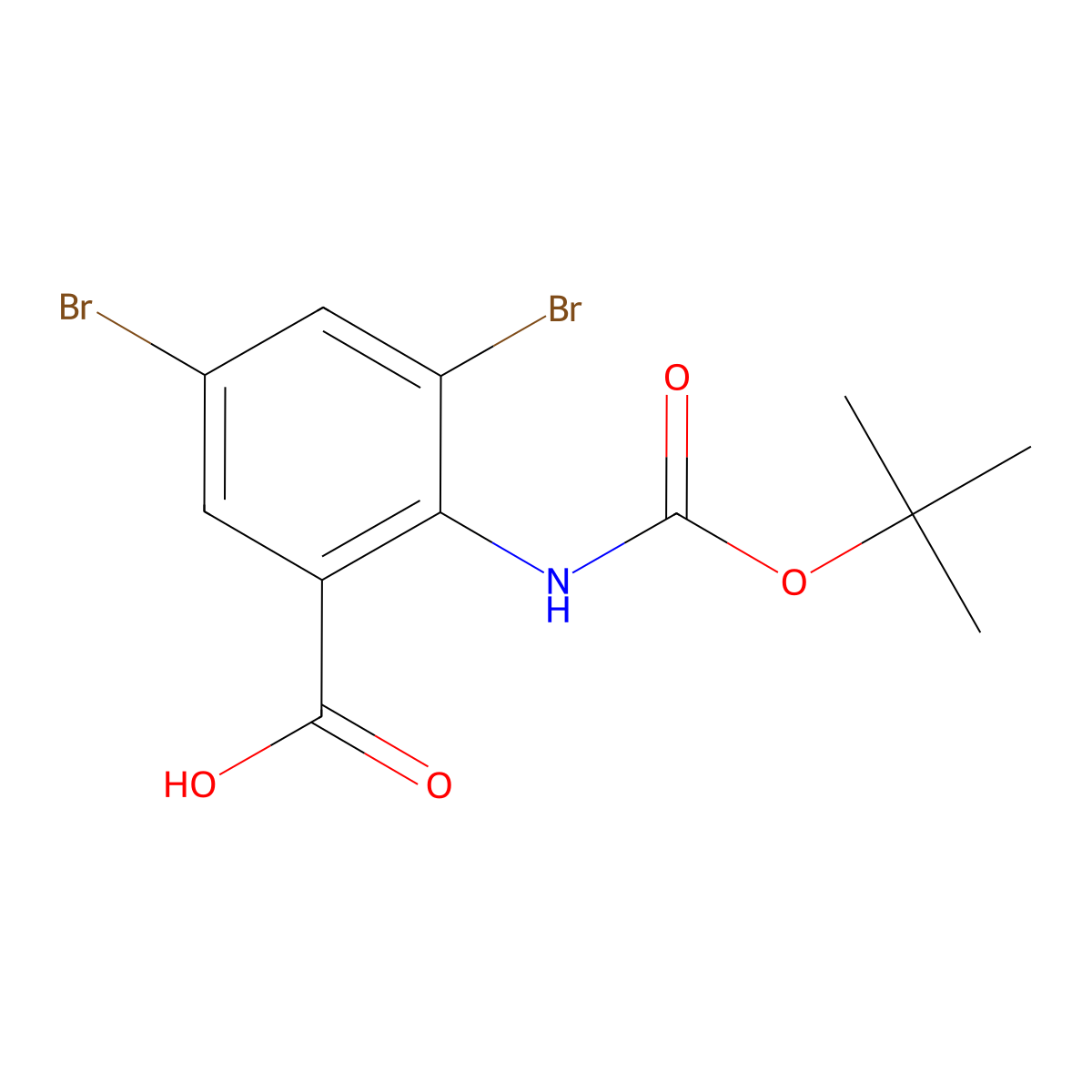3,5-Dibromo-2-((tert-butoxycarbonyl)amino)benzoic acid molecular structure, CAS 1343470-60-9