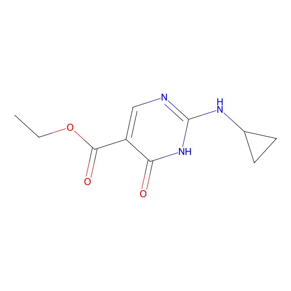 Ethyl 2-(cyclopropylamino)-4-hydroxypyrimidine-5-carboxylate molecular structure, CAS 1343491-58-6