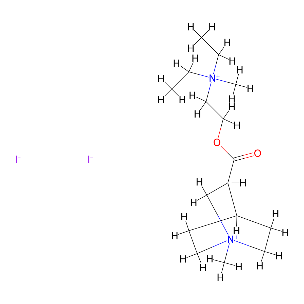 Quinuclidinium, 3-carboxy-1-methyl-, iodide, ester with diethyl(2-hydroxyethyl)methylammonium iodide molecular structure, CAS 13435-69-3