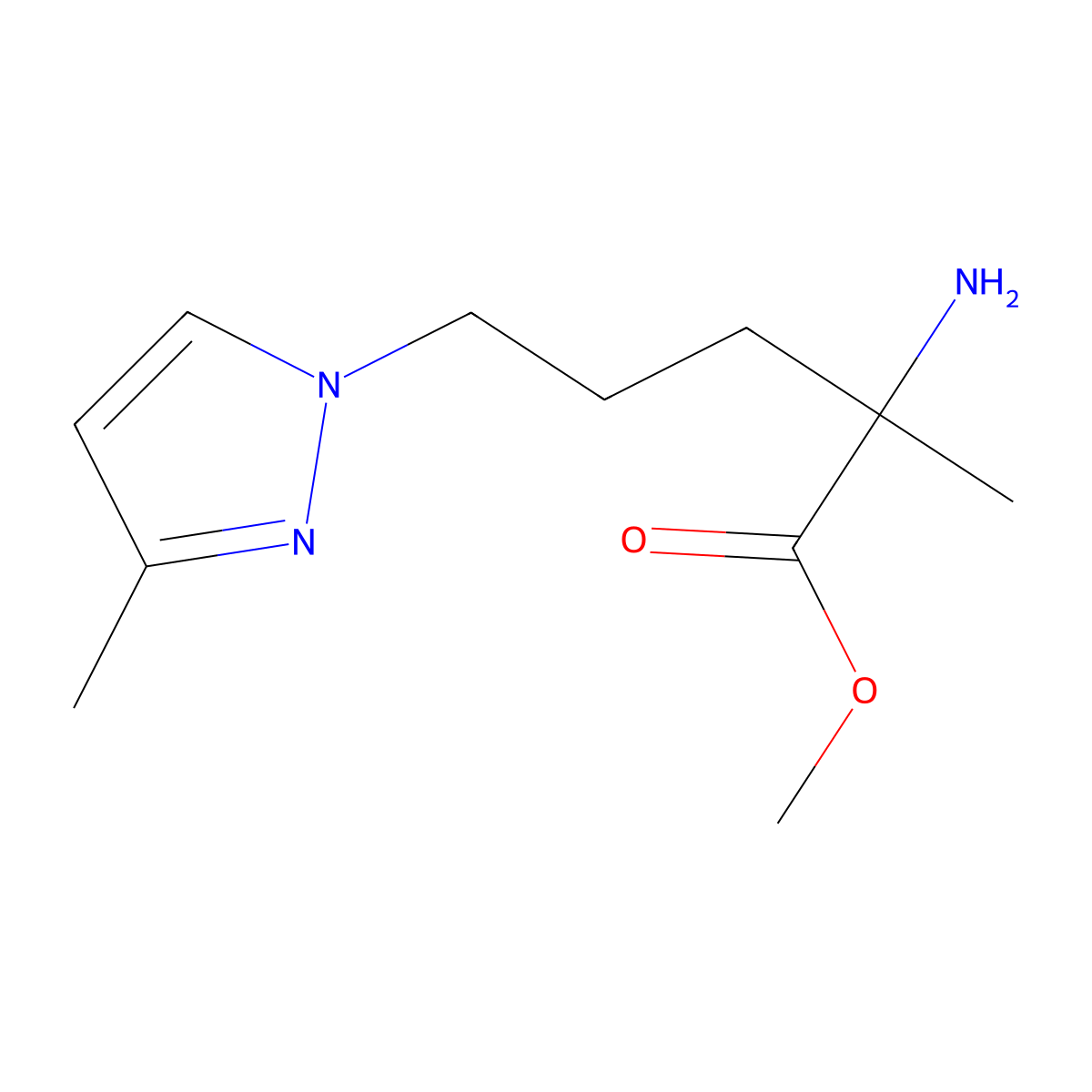 Methyl 2-amino-2-methyl-5-(3-methyl-1h-pyrazol-1-yl)pentanoate molecular structure, CAS 1343515-18-3