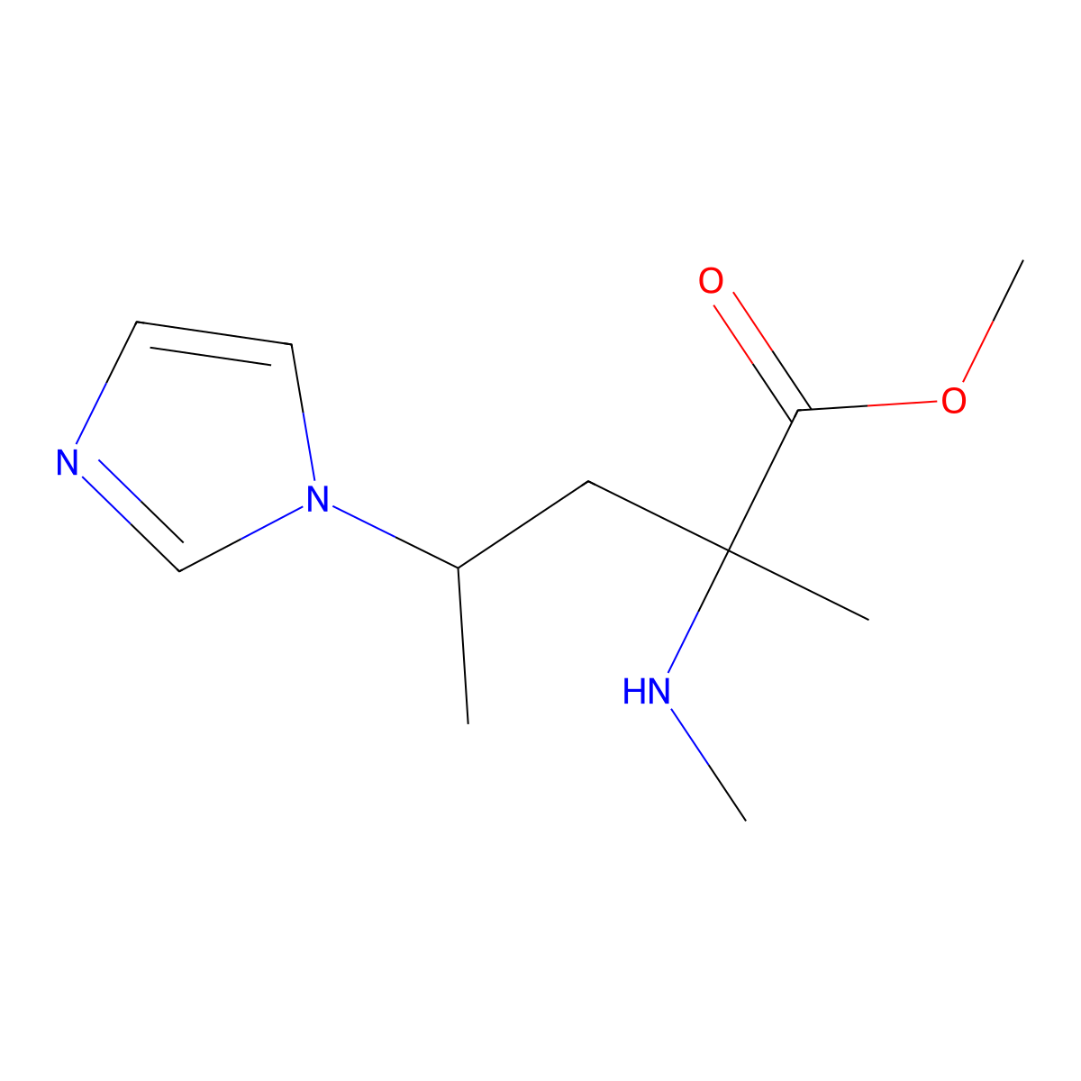 Methyl 4-(1h-imidazol-1-yl)-2-methyl-2-(methylamino)pentanoate molecular structure, CAS 1343573-94-3