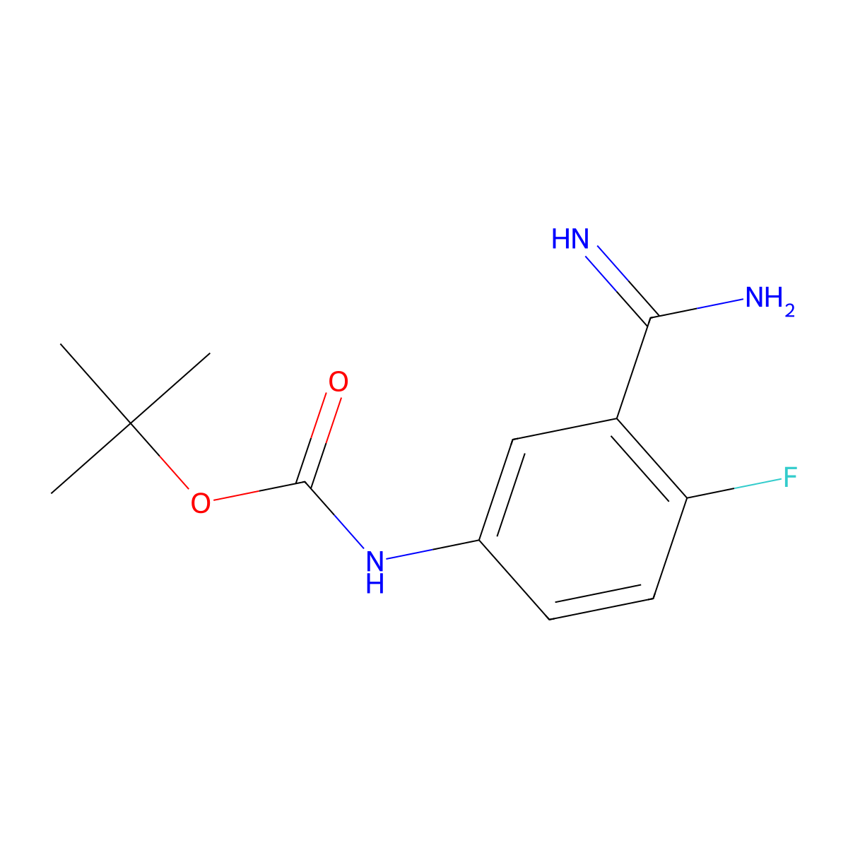 Tert-butyl (3-carbamimidoyl-4-fluorophenyl)carbamate molecular structure, CAS 1343580-34-6