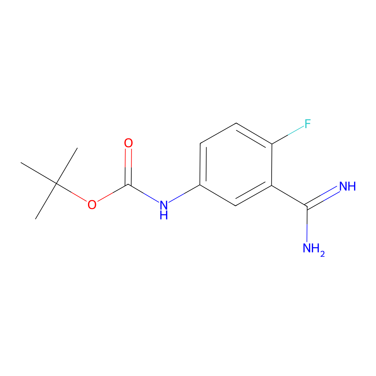 Tert-butyl (3-carbamimidoyl-4-fluorophenyl)carbamate molecular structure, CAS 1343580-34-6