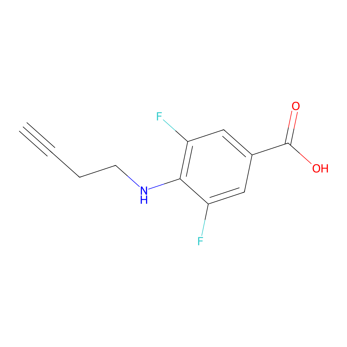 4-(But-3-yn-1-ylamino)-3,5-difluorobenzoic acid molecular structure, CAS 1343585-65-8