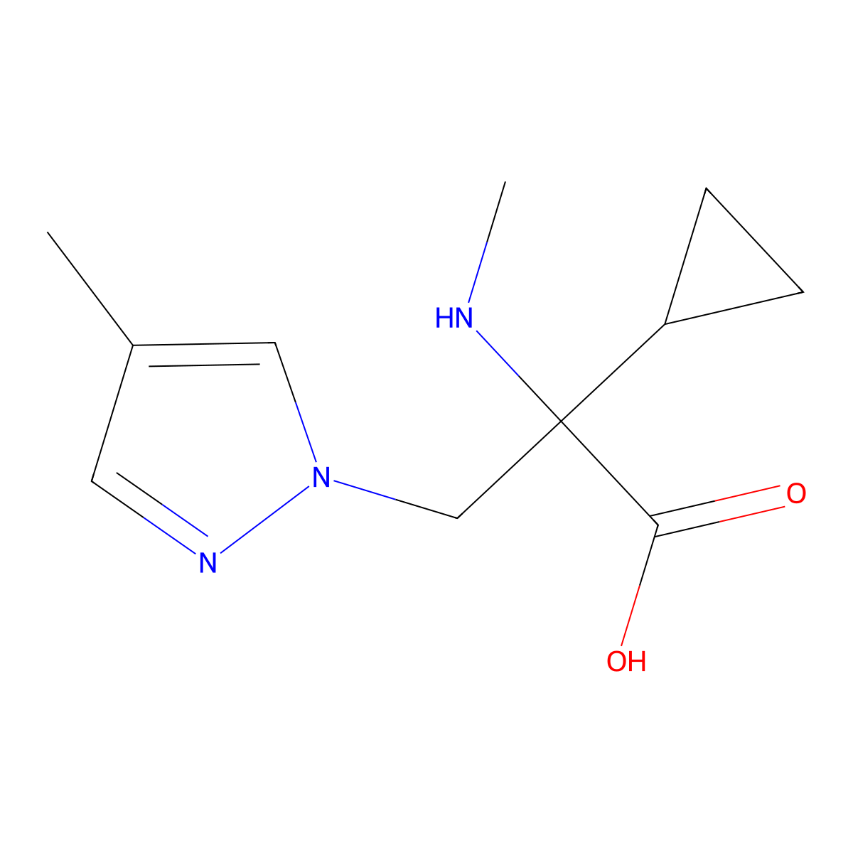 2-Cyclopropyl-3-(4-methyl-1h-pyrazol-1-yl)-2-(methylamino)propanoic acid molecular structure, CAS 1343595-64-1