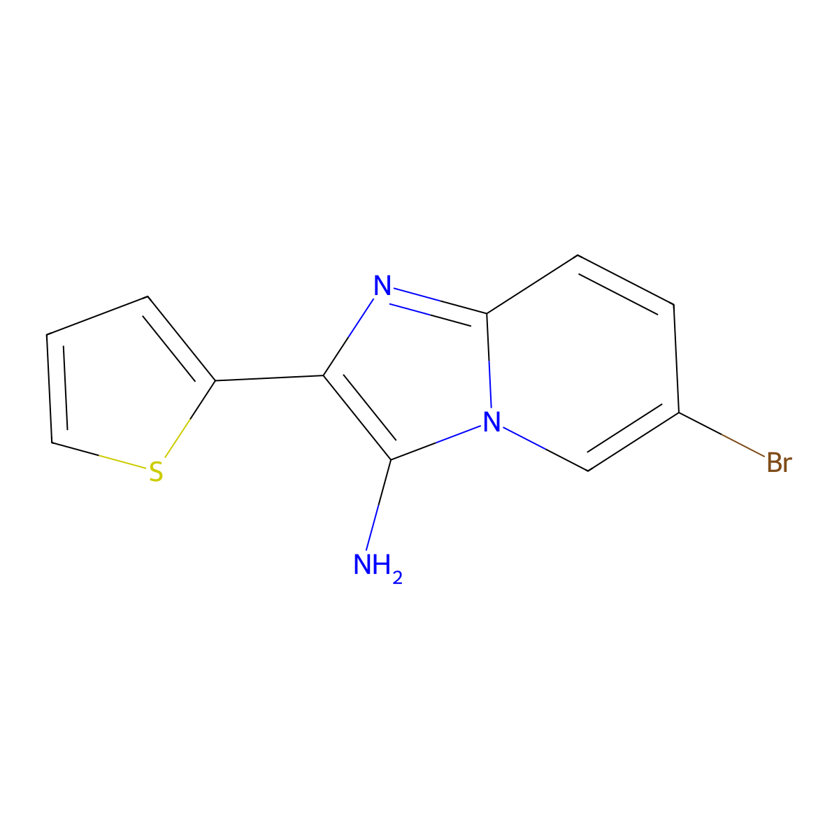 6-Bromo-2-(thiophen-2-yl)imidazo[1,2-a]pyridin-3-amine molecular structure, CAS 1343603-66-6