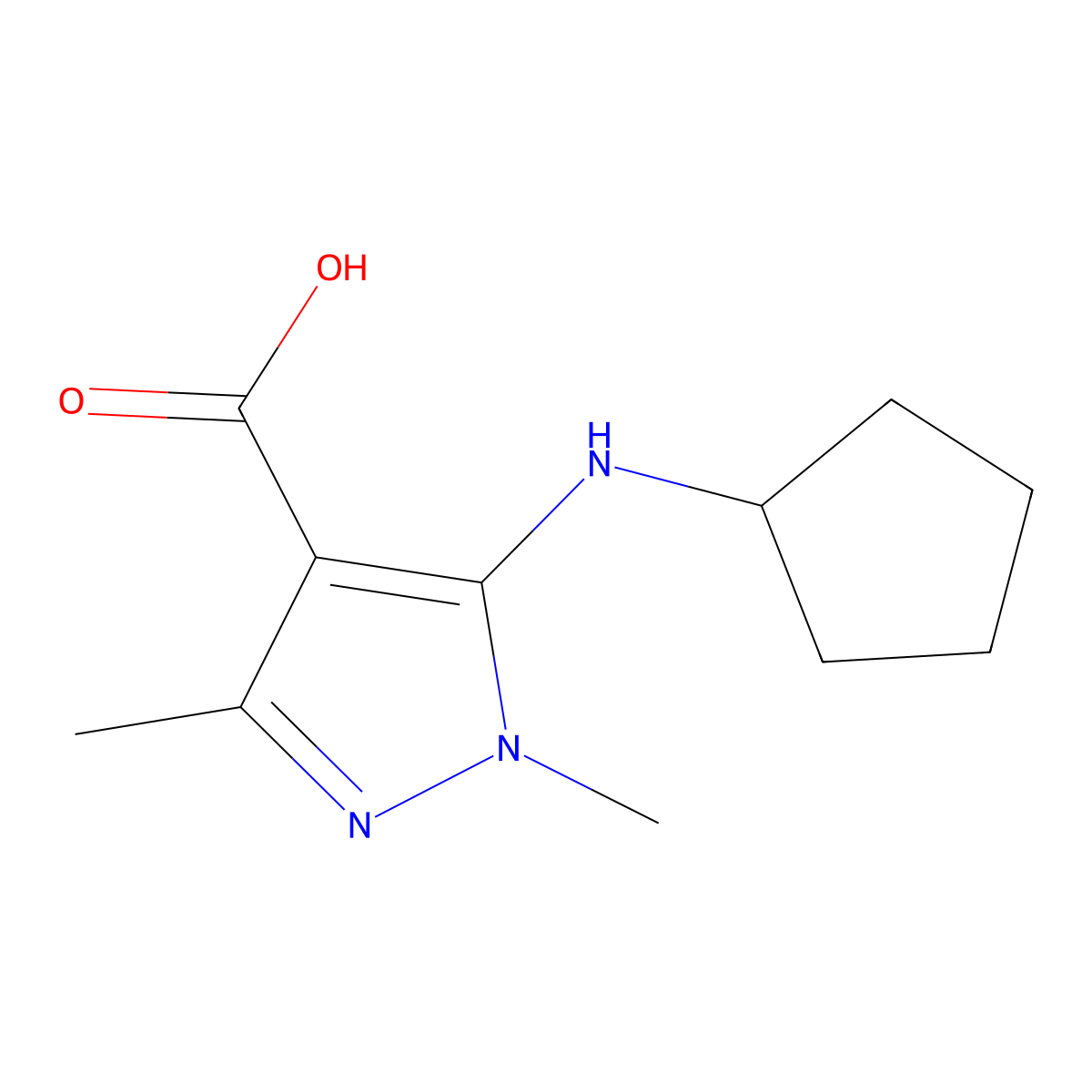 5-(Cyclopentylamino)-1,3-dimethyl-1h-pyrazole-4-carboxylic acid molecular structure, CAS 1343604-06-7