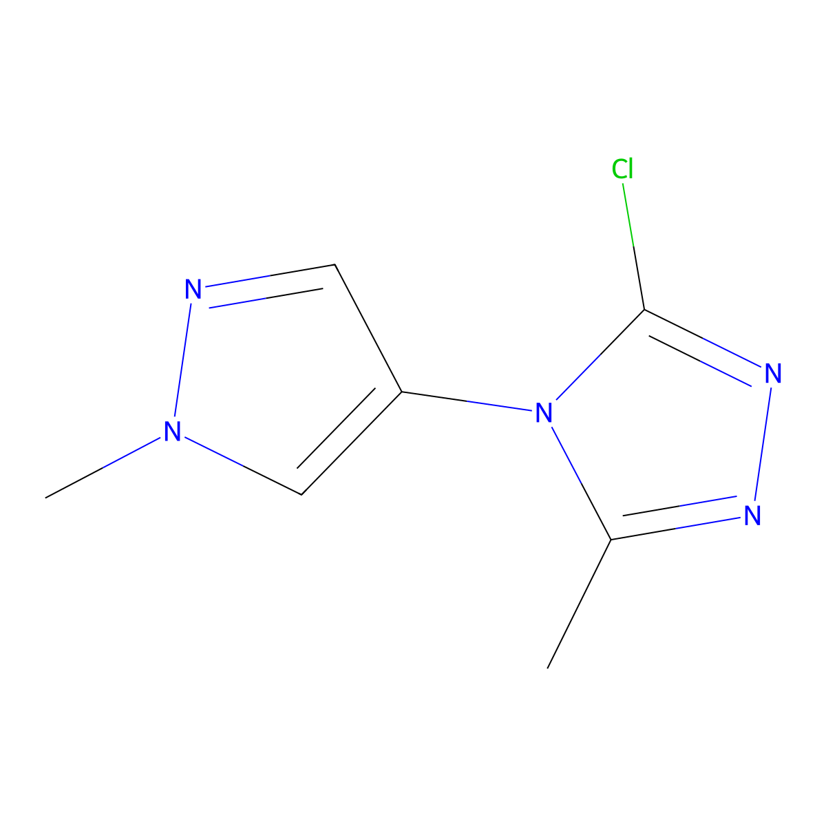3-Chloro-5-methyl-4-(1-methylpyrazol-4-yl)-1,2,4-triazole molecular structure, CAS 1343606-61-0