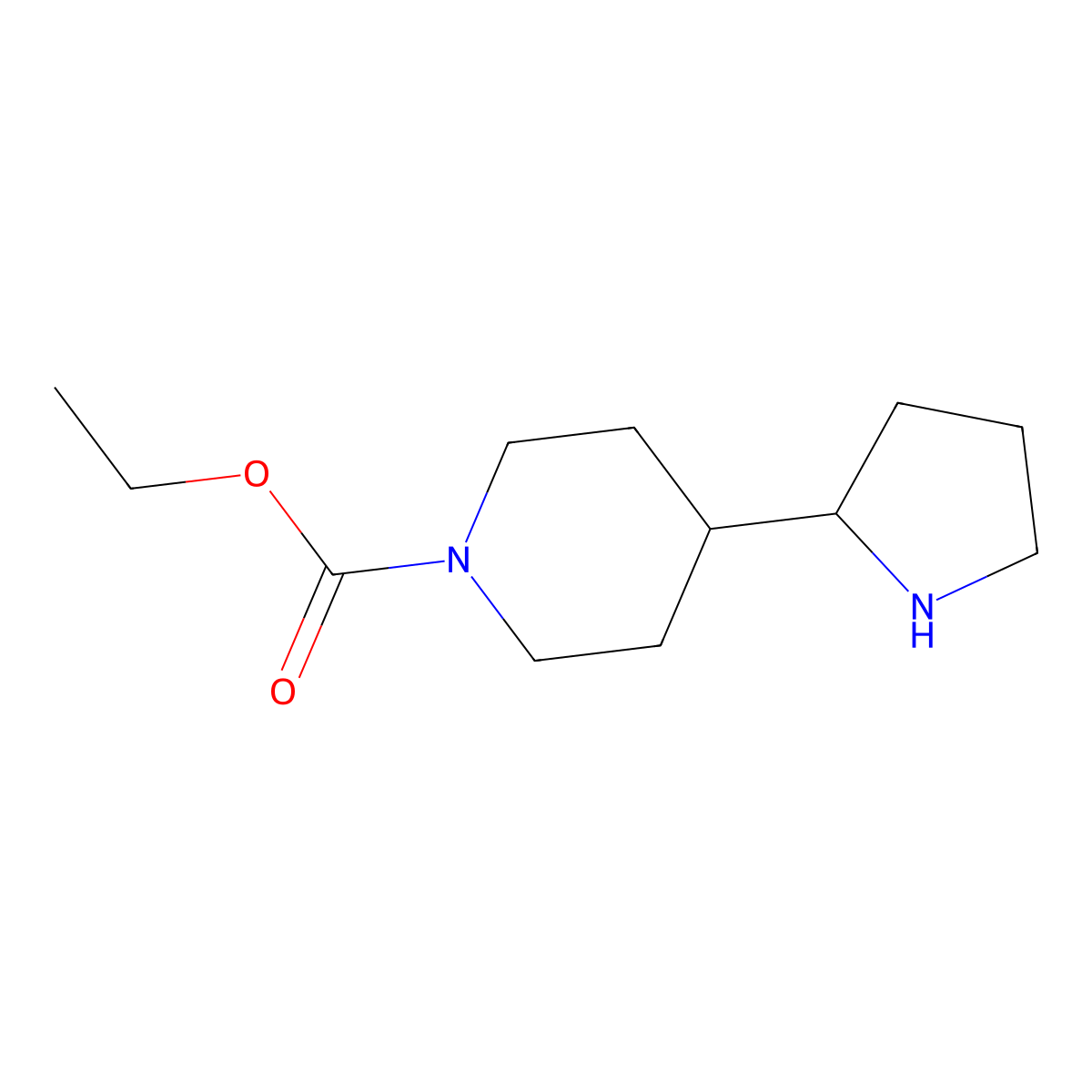 Ethyl 4-(pyrrolidin-2-yl)piperidine-1-carboxylate molecular structure, CAS 1343621-51-1