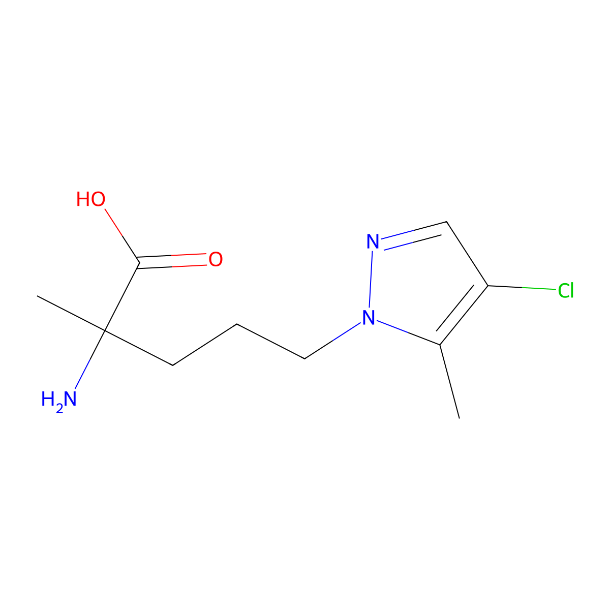 2-Amino-5-(4-chloro-5-methyl-1h-pyrazol-1-yl)-2-methylpentanoic acid molecular structure, CAS 1343628-02-3