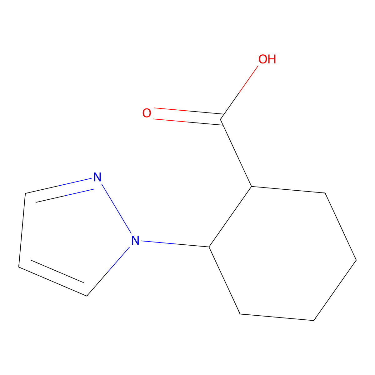 2-(1H-pyrazol-1-yl)cyclohexane-1-carboxylic acid molecular structure, CAS 1343637-49-9