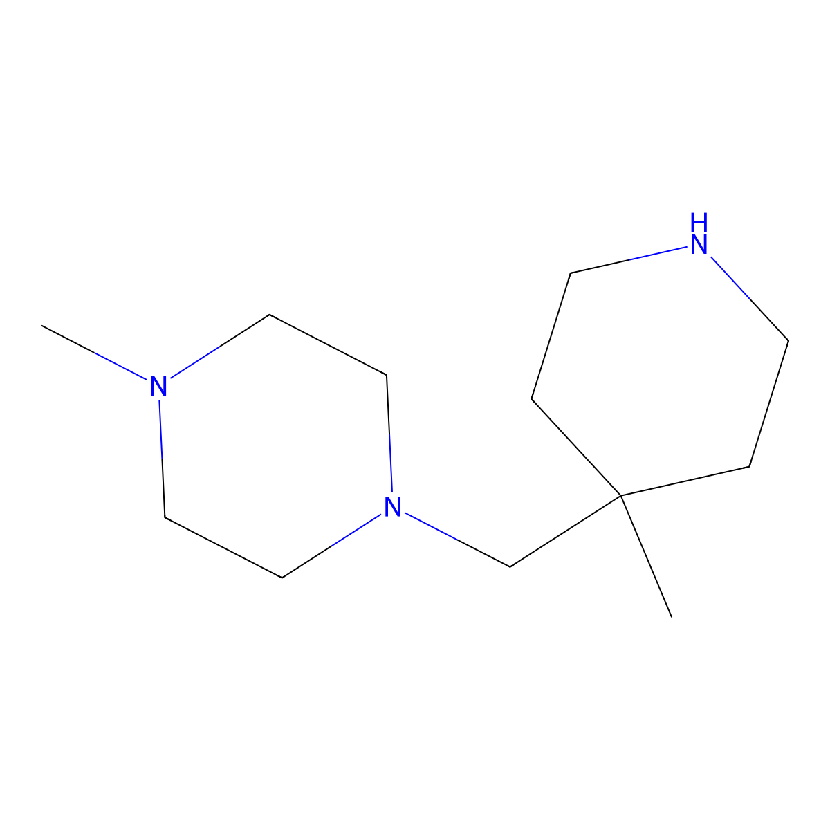 1-Methyl-4-((4-methylpiperidin-4-yl)methyl)piperazine molecular structure, CAS 1343660-26-3