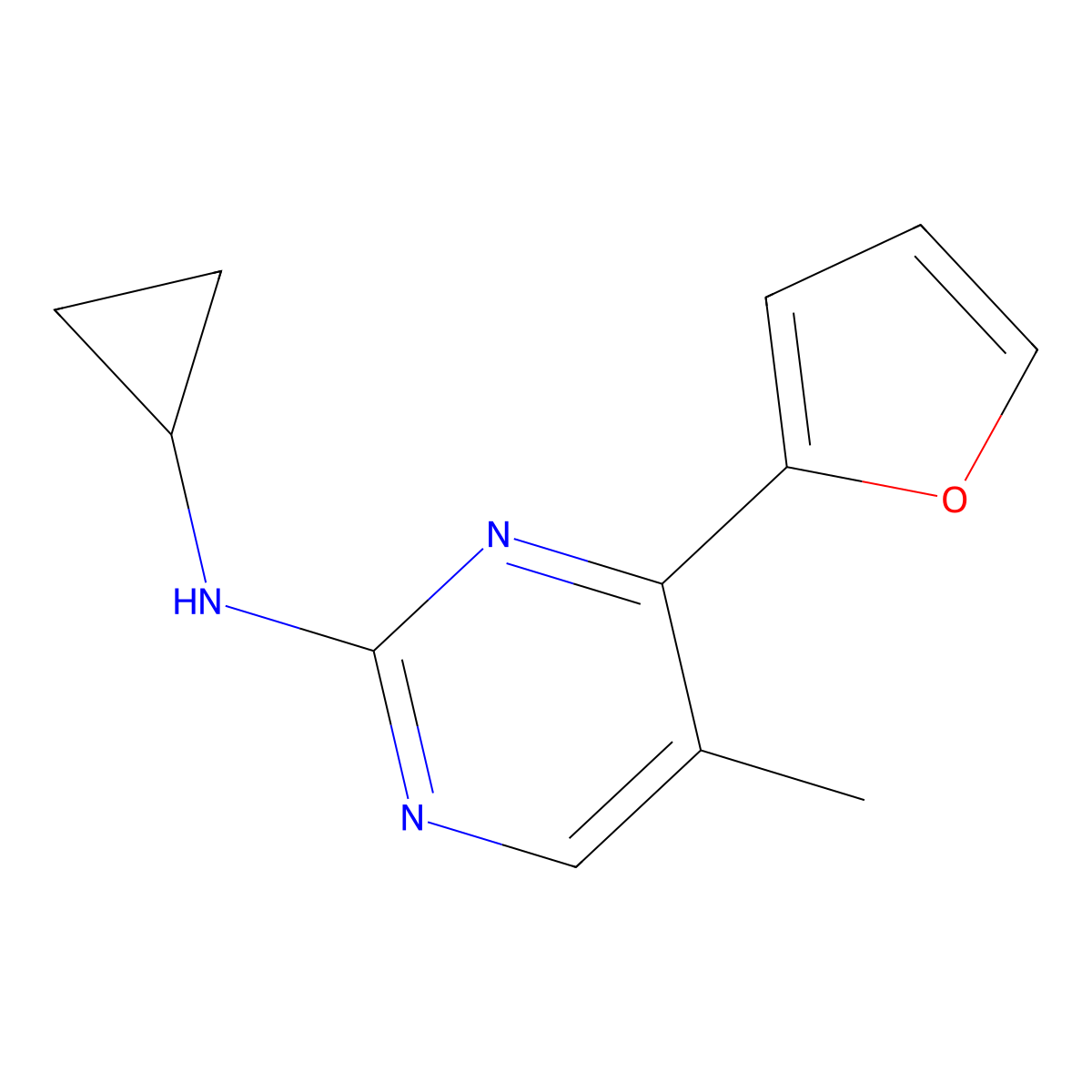 N-cyclopropyl-4-(furan-2-yl)-5-methylpyrimidin-2-amine molecular structure, CAS 1343669-24-8
