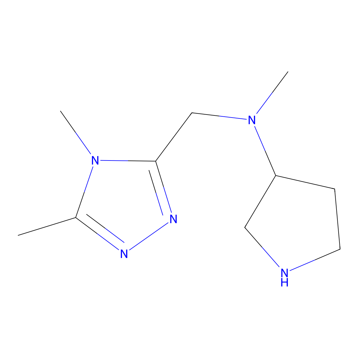 N-[(dimethyl-4H-1,2,4-triazol-3-yl)methyl]-N-methylpyrrolidin-3-amine molecular structure, CAS 1343699-70-6