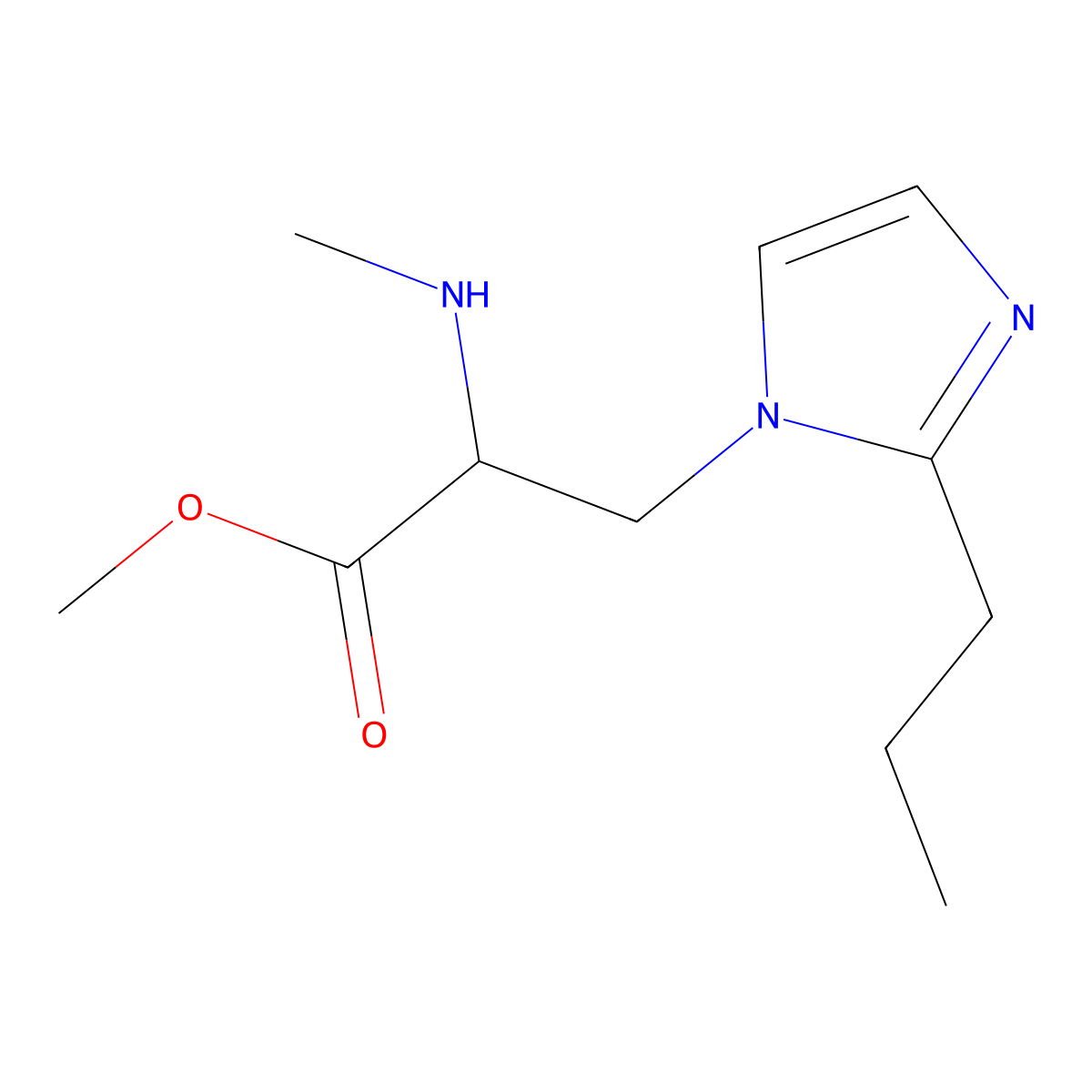 Methyl 2-(methylamino)-3-(2-propyl-1h-imidazol-1-yl)propanoate molecular structure, CAS 1343702-67-9