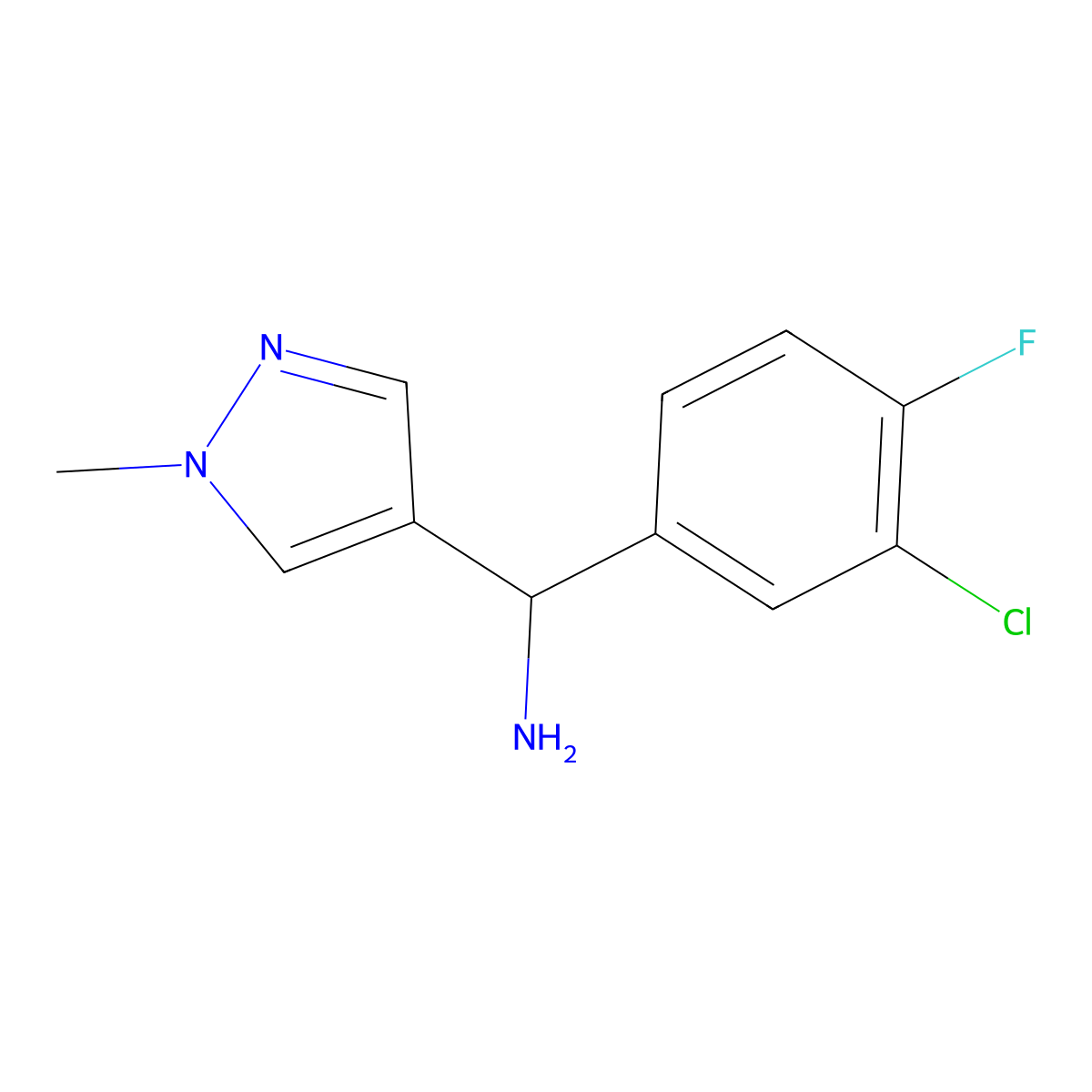 (3-chloro-4-fluorophenyl)(1-methyl-1H-pyrazol-4-yl)methanamine molecular structure, CAS 1343711-69-2