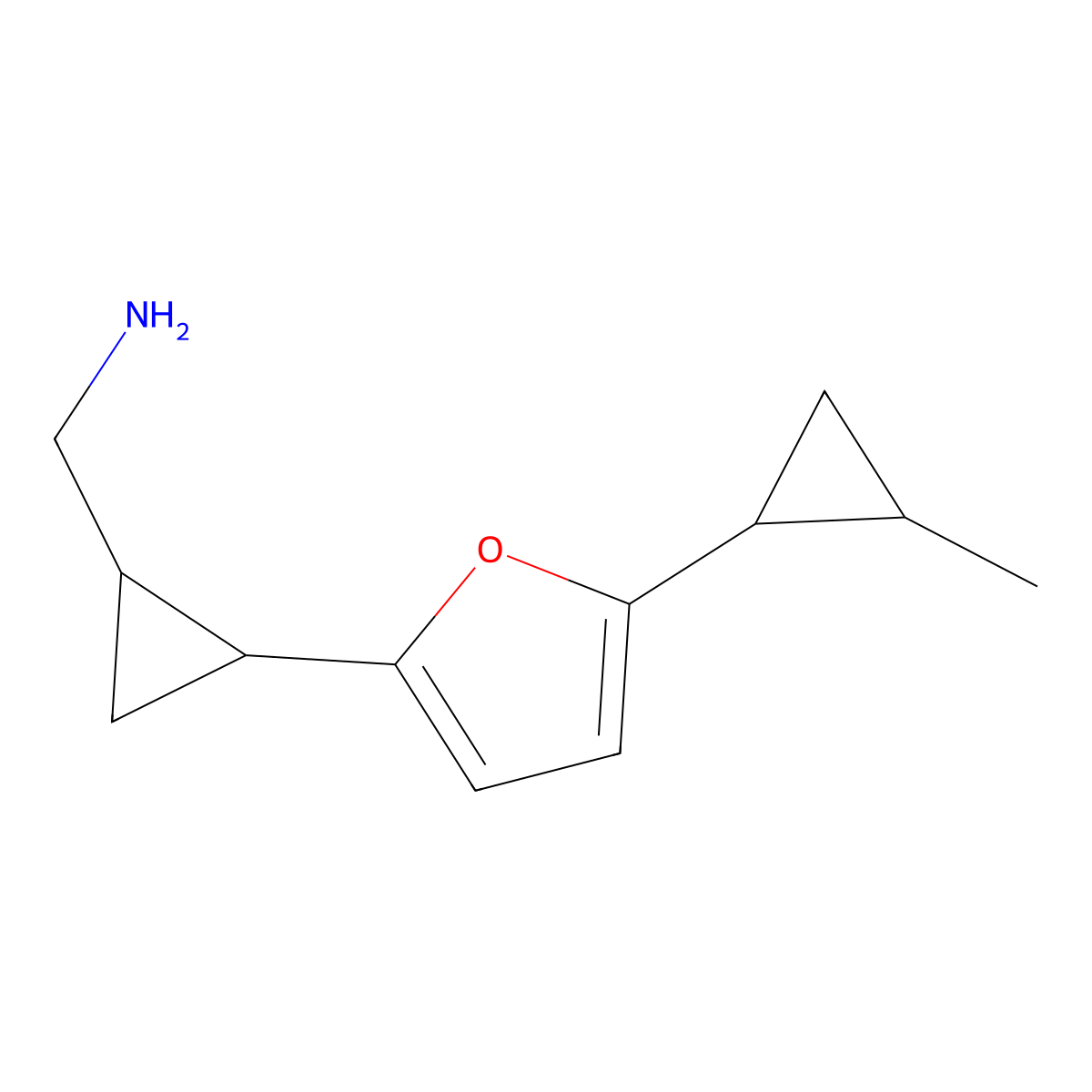 (2-(5-(2-Methylcyclopropyl)furan-2-yl)cyclopropyl)methanamine molecular structure, CAS 1343713-59-6