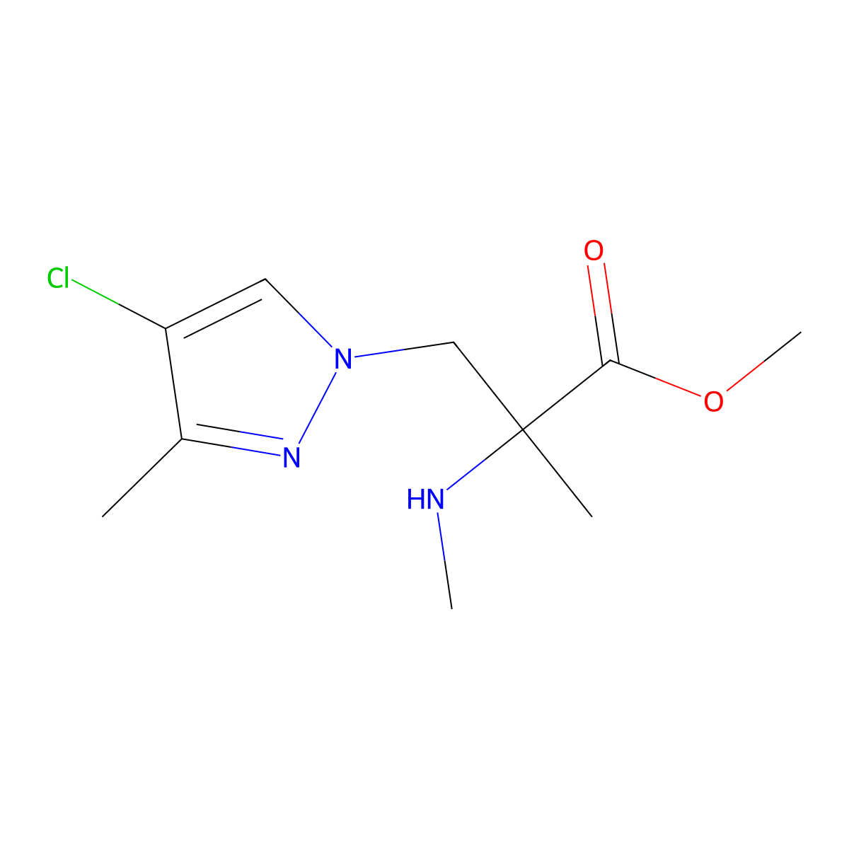 Methyl 3-(4-chloro-3-methyl-1h-pyrazol-1-yl)-2-methyl-2-(methylamino)propanoate molecular structure, CAS 1343714-18-0