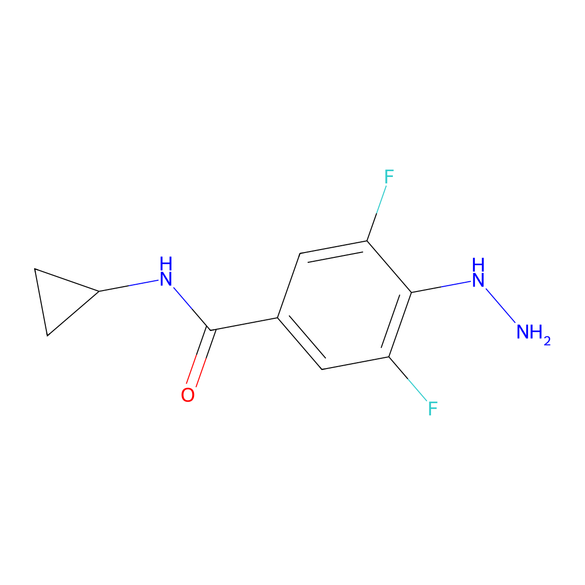 N-cyclopropyl-3,5-difluoro-4-hydrazinylbenzamide molecular structure, CAS 1343718-44-4