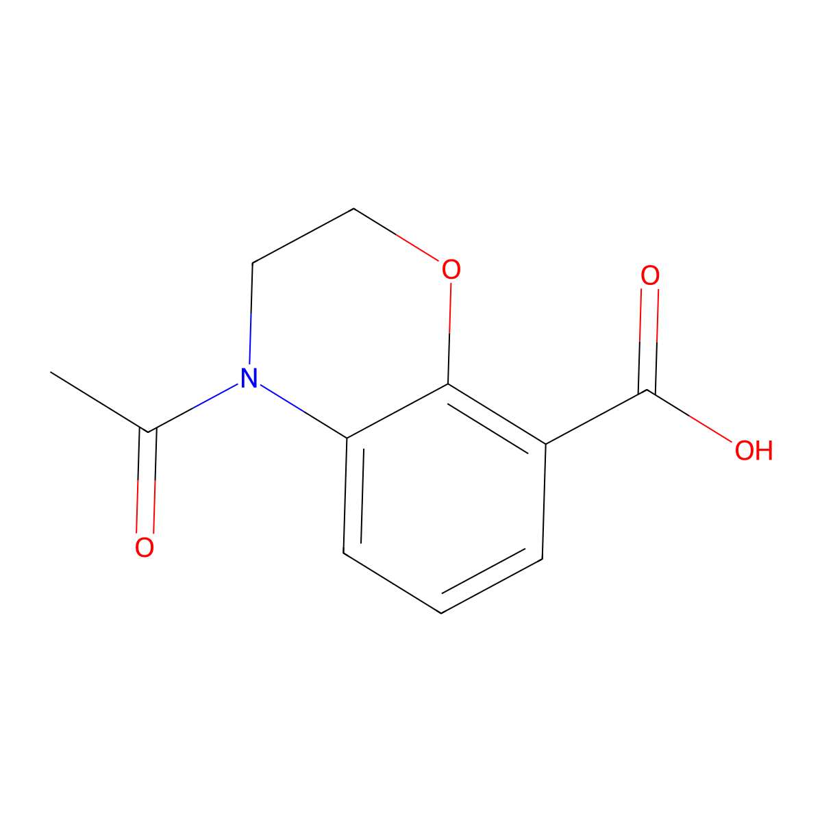 4-acetyl-3,4-dihydro-2H-1,4-benzoxazine-8-carboxylic acid molecular structure, CAS 134372-59-1