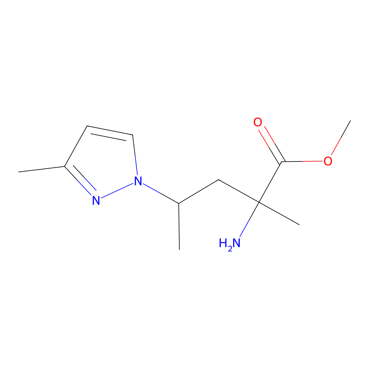 Methyl 2-amino-2-methyl-4-(3-methyl-1h-pyrazol-1-yl)pentanoate molecular structure, CAS 1343720-29-5