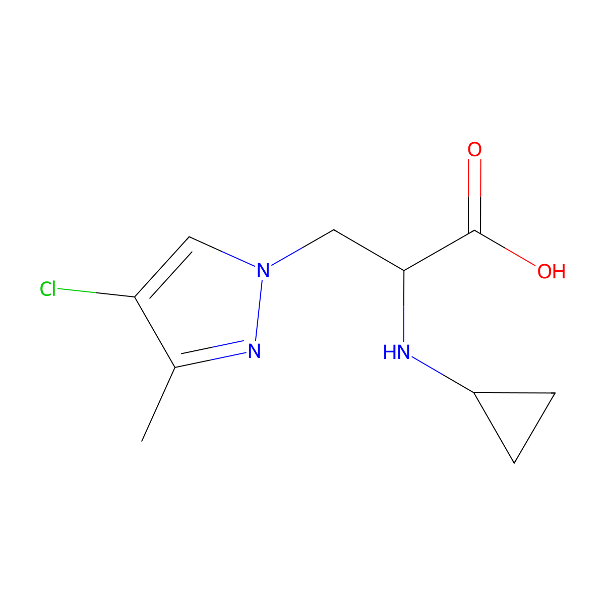 3-(4-Chloro-3-methyl-1h-pyrazol-1-yl)-2-(cyclopropylamino)propanoic acid molecular structure, CAS 1343725-02-9