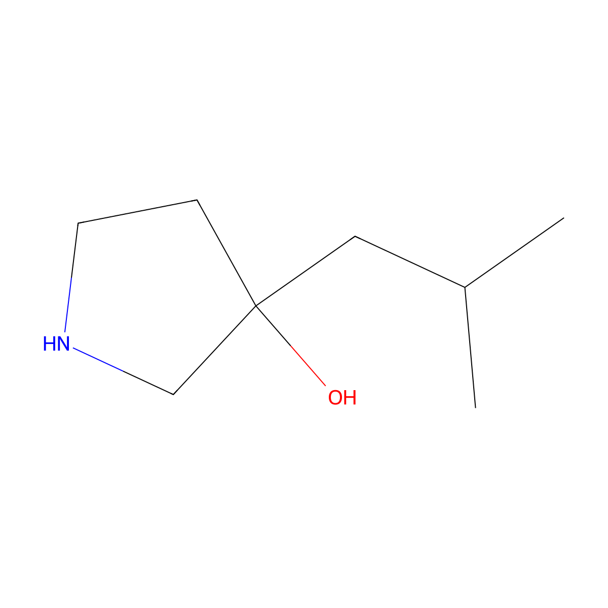 3-(2-Methylpropyl)pyrrolidin-3-ol molecular structure, CAS 1343725-08-5