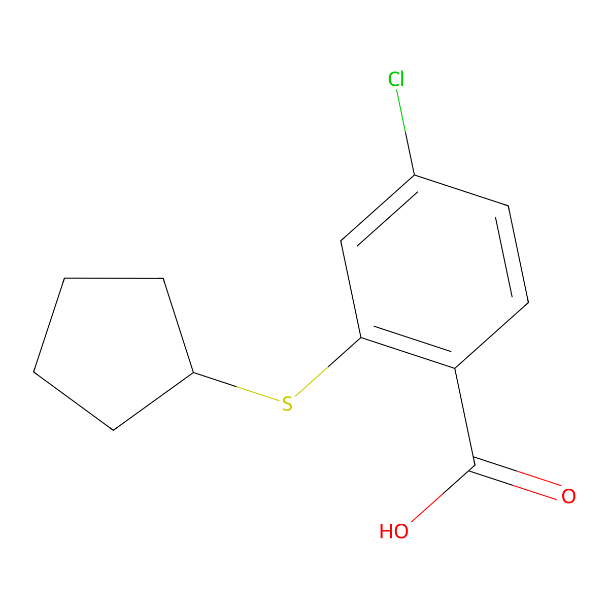 4-Chloro-2-(cyclopentylsulfanyl)benzoic acid molecular structure, CAS 1343726-37-3