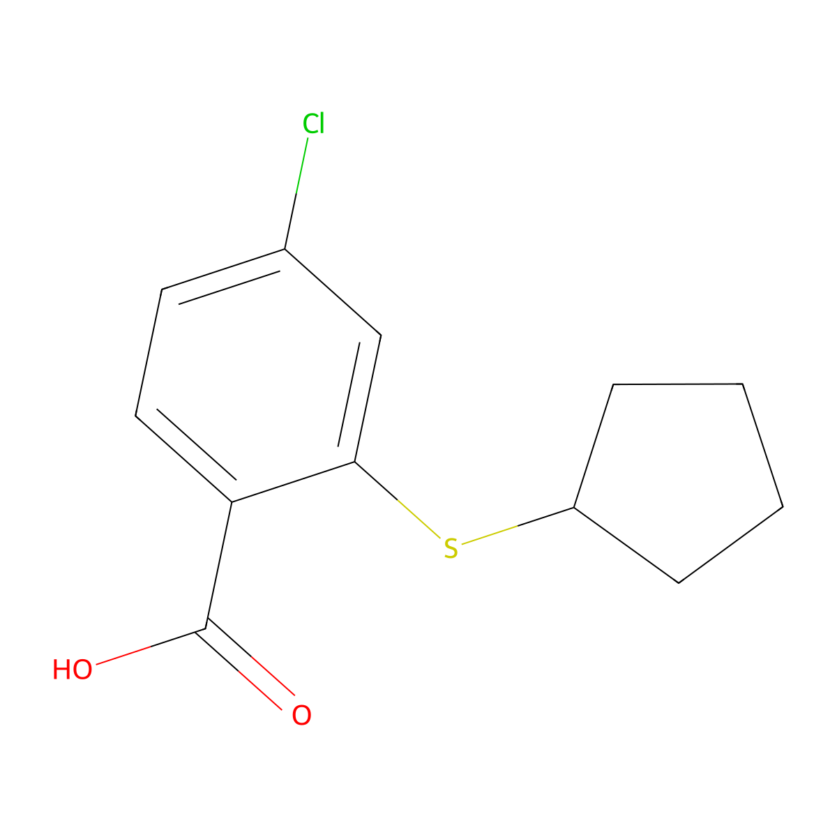 4-Chloro-2-(cyclopentylsulfanyl)benzoic acid molecular structure, CAS 1343726-37-3