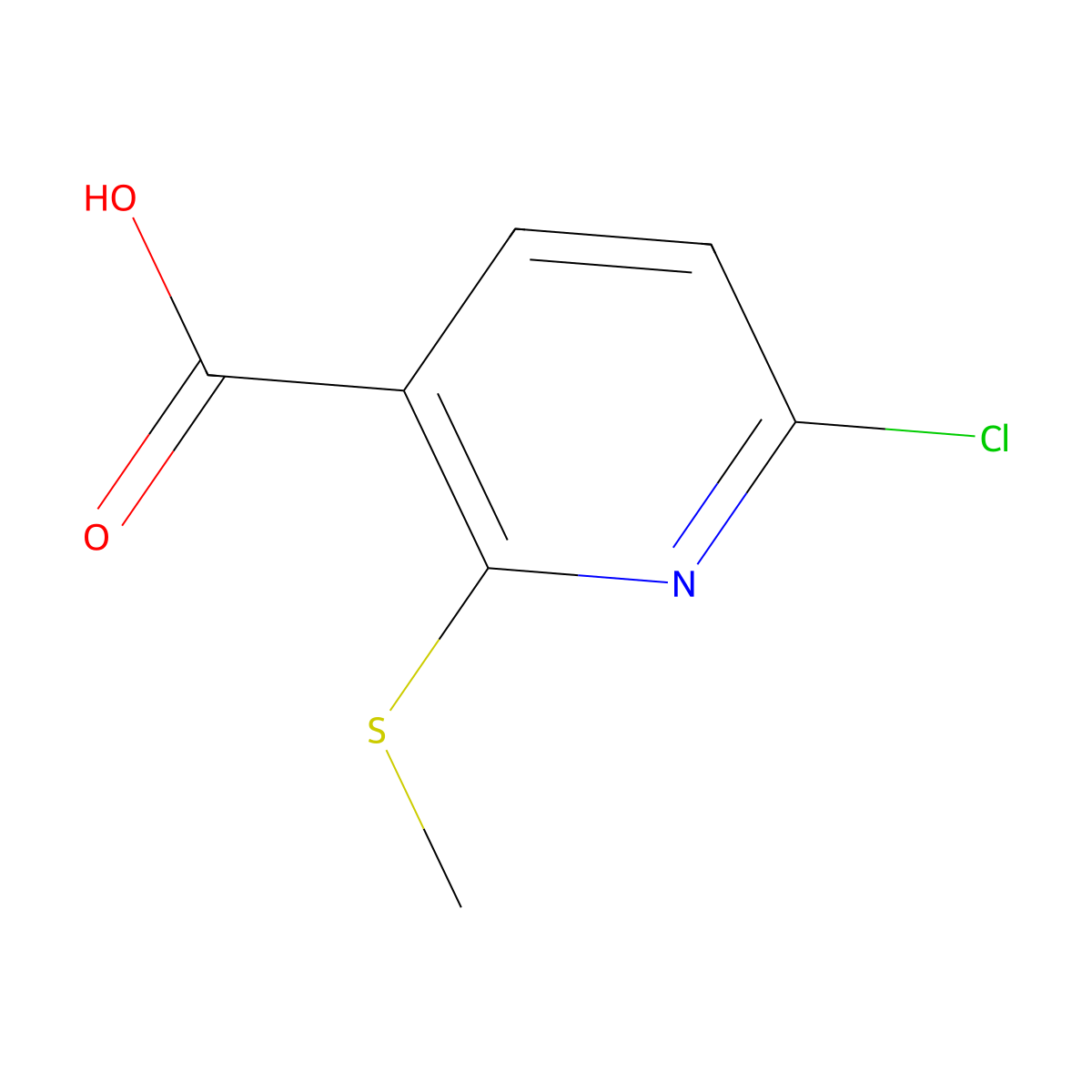 6-Chloro-2-(methylsulfanyl)pyridine-3-carboxylic acid molecular structure, CAS 1343727-62-7