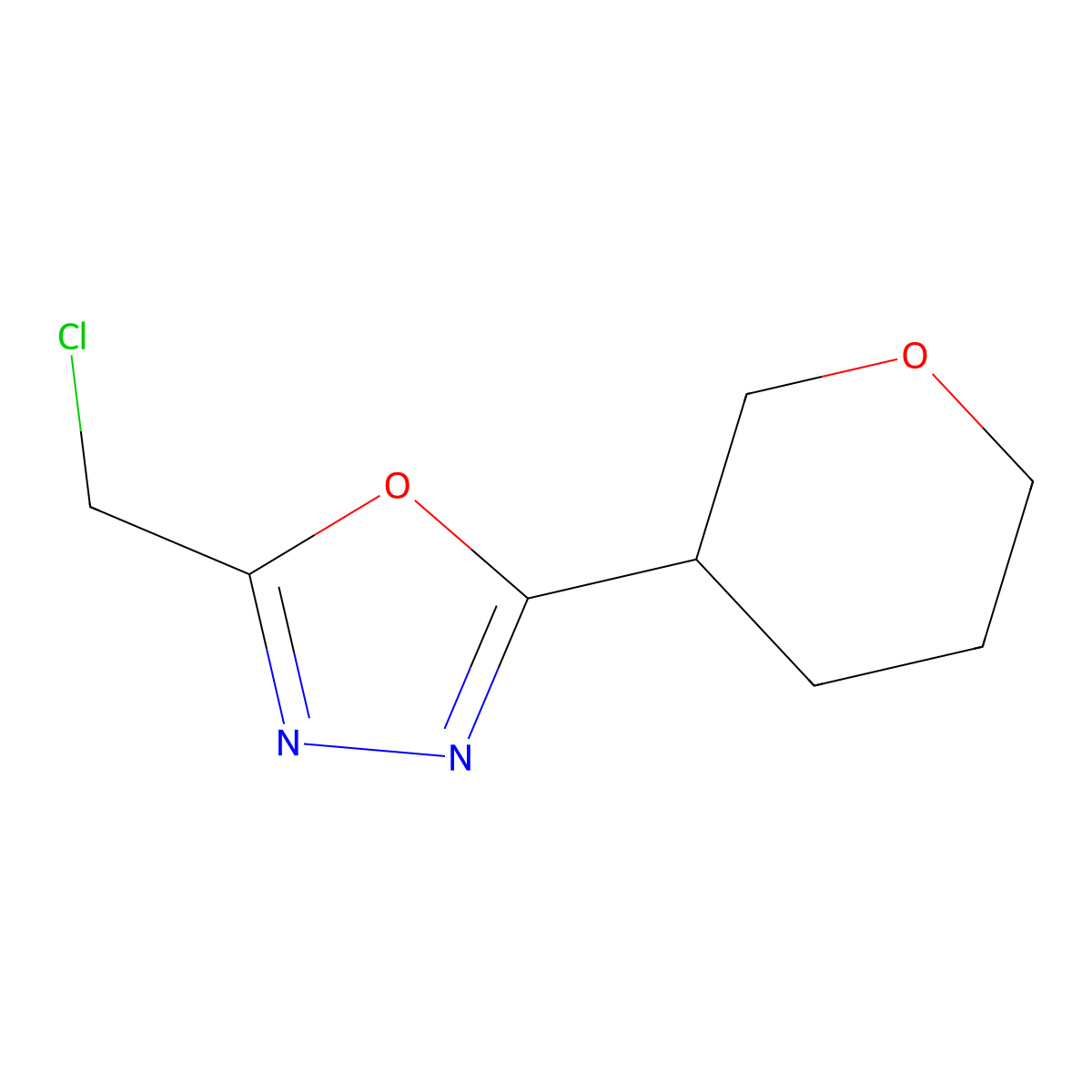 2-(Chloromethyl)-5-(oxan-3-yl)-1,3,4-oxadiazole molecular structure, CAS 1343729-76-9