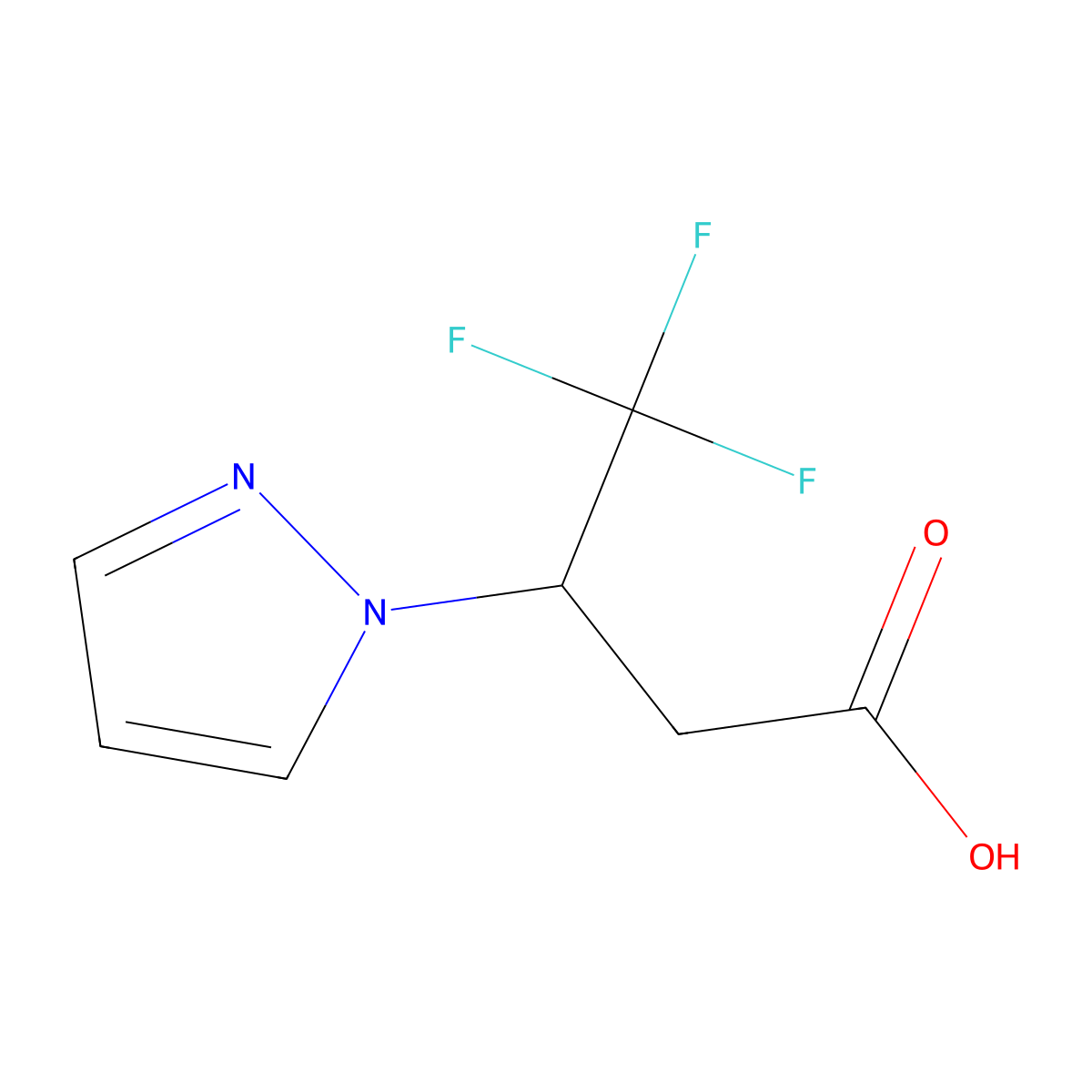 4,4,4-trifluoro-3-(1H-pyrazol-1-yl)butanoic acid molecular structure, CAS 1343742-50-6