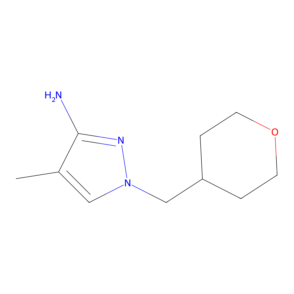 4-Methyl-1-[(oxan-4-yl)methyl]-1H-pyrazol-3-amine molecular structure, CAS 1343767-30-5