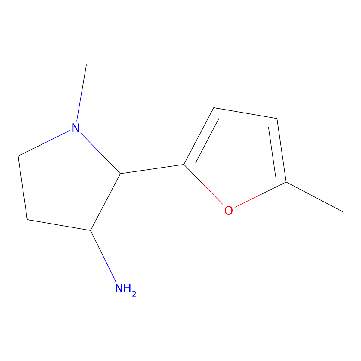 1-Methyl-2-(5-methylfuran-2-yl)pyrrolidin-3-amine molecular structure, CAS 1343781-31-6