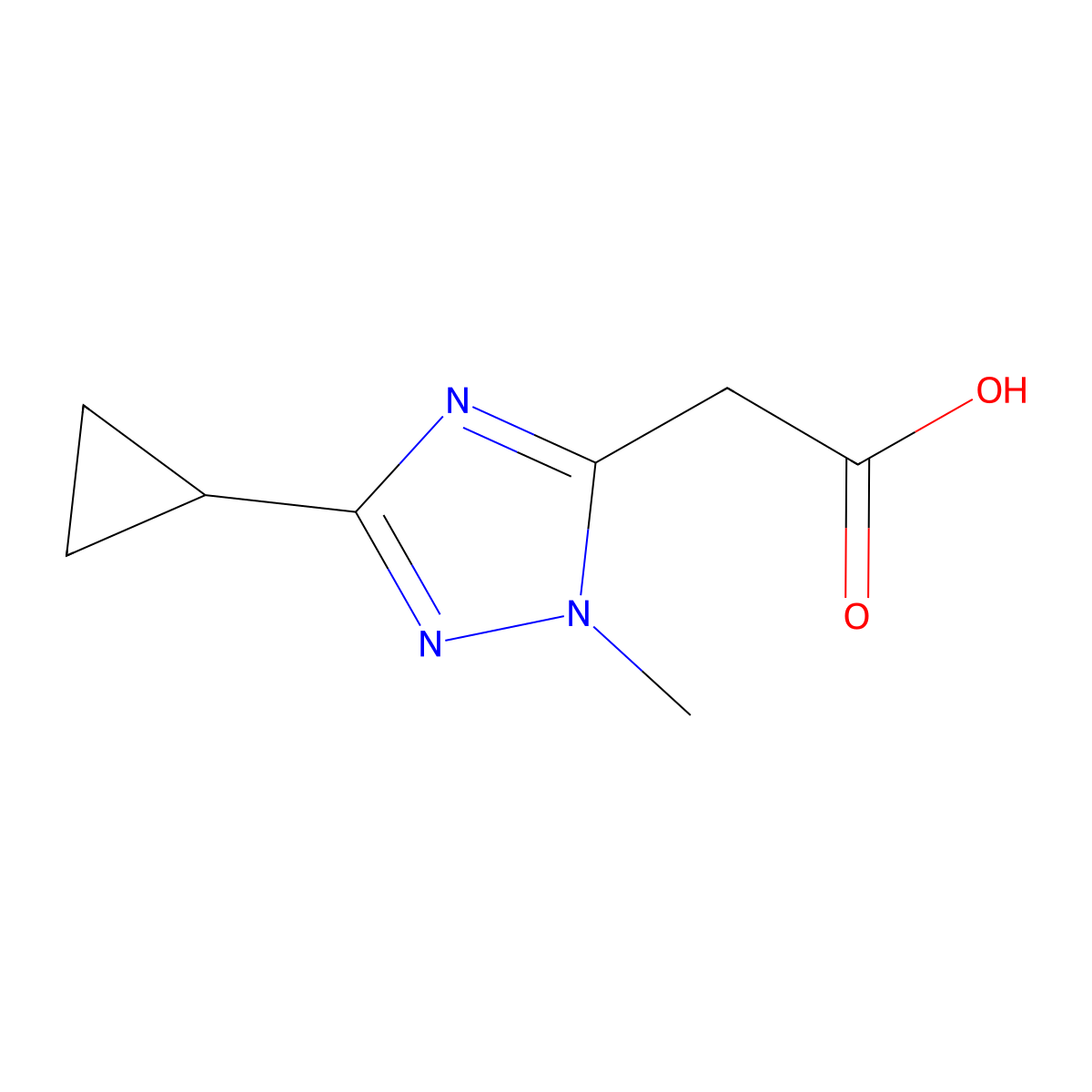 2-(3-cyclopropyl-1-methyl-1H-1,2,4-triazol-5-yl)acetic acid molecular structure, CAS 1343789-51-4